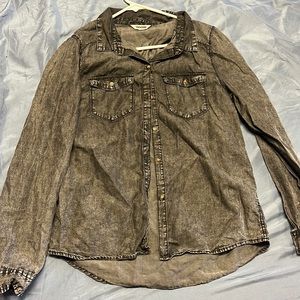 Distressed looking black button up